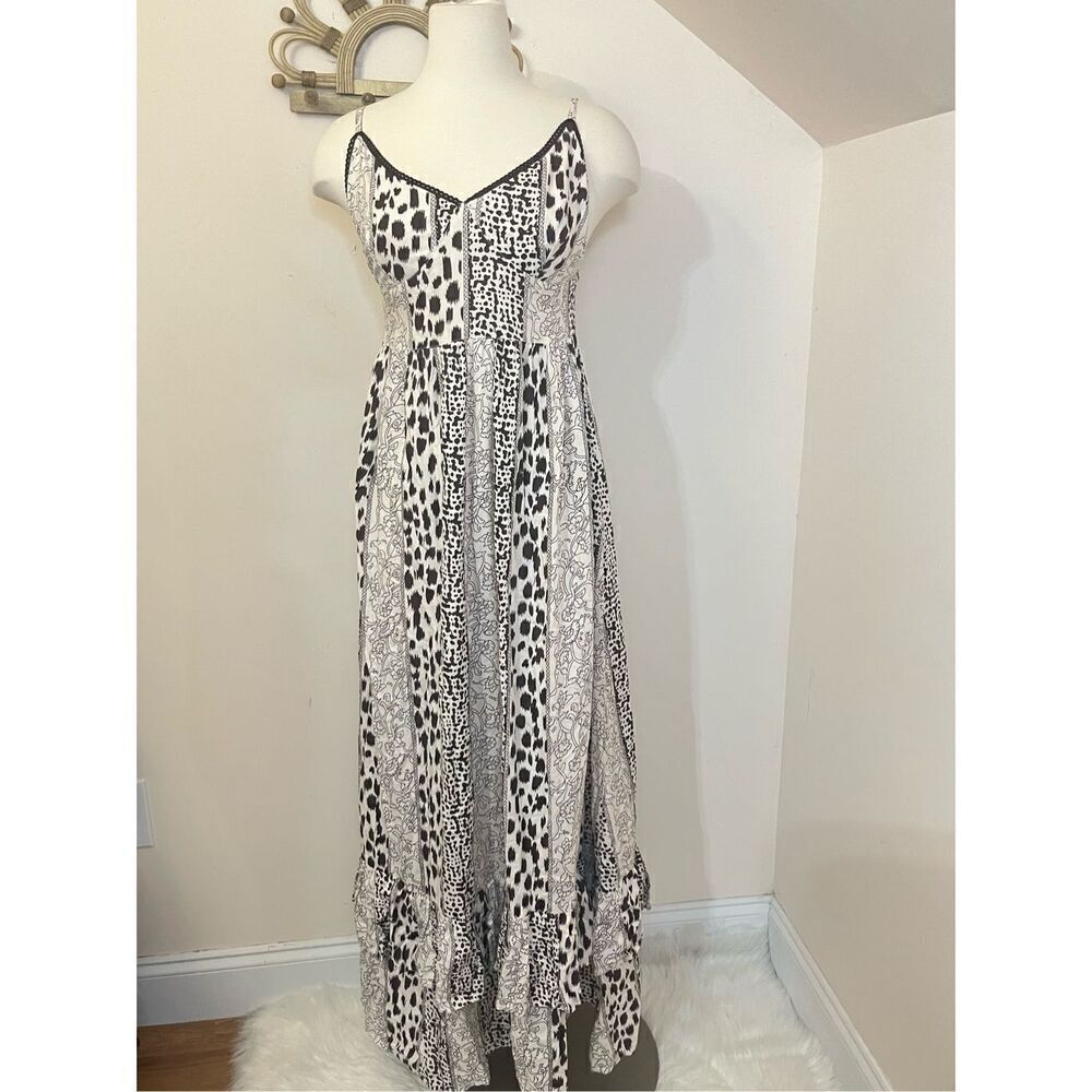 Brass Monkey Boutique Mixed Animal Print Tiered Ruffle Maxi Dress S